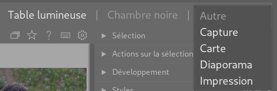 Darktable - menu carte