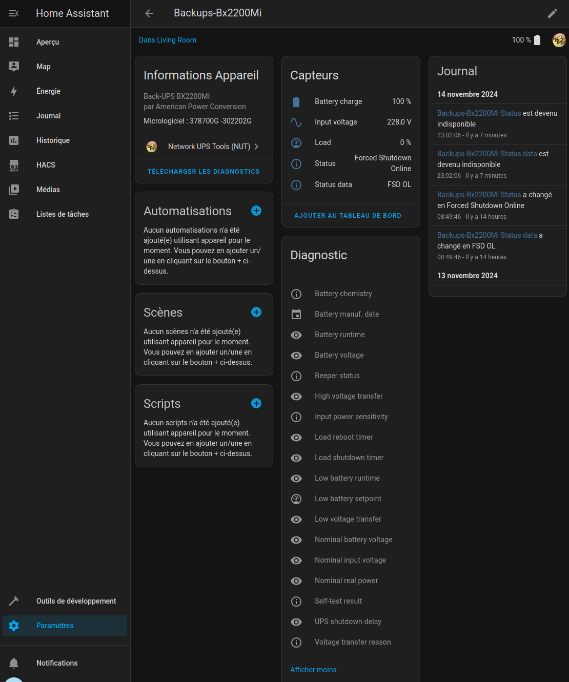 NUT & Home Assistant - informations